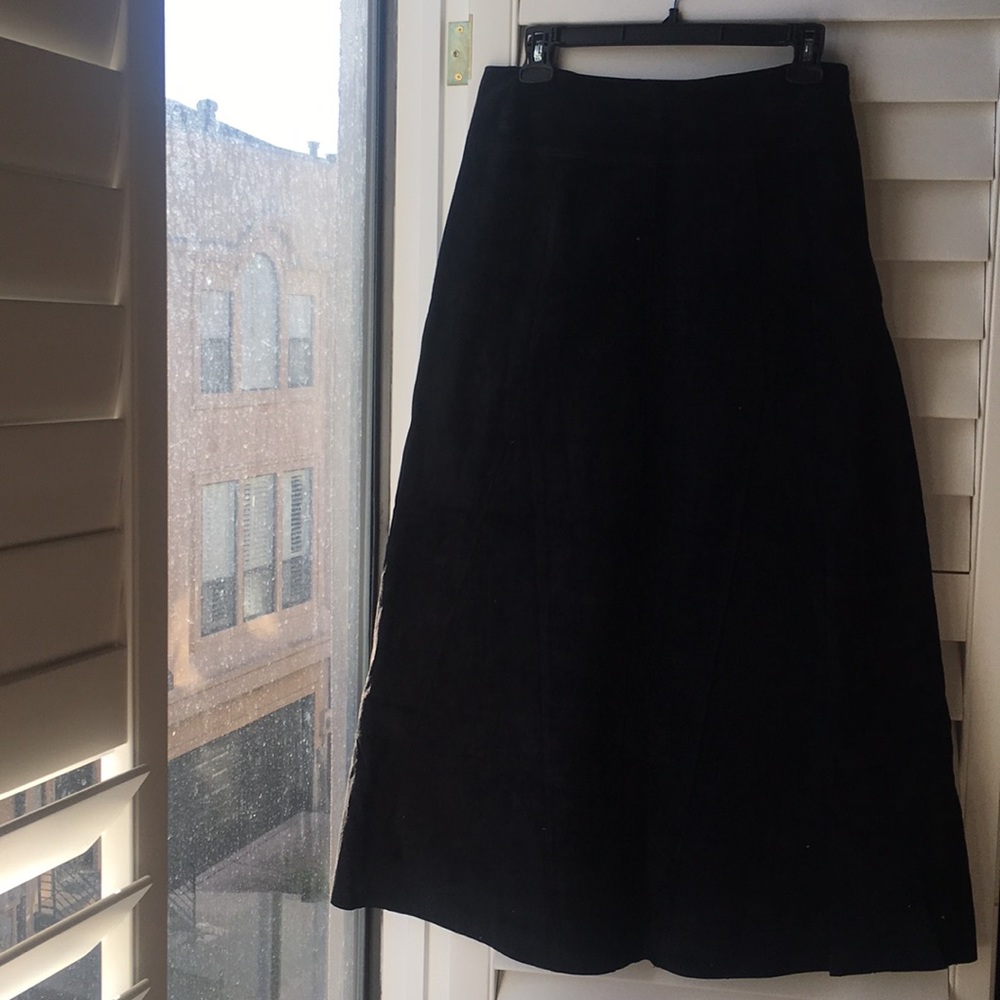 Long black suede skirt